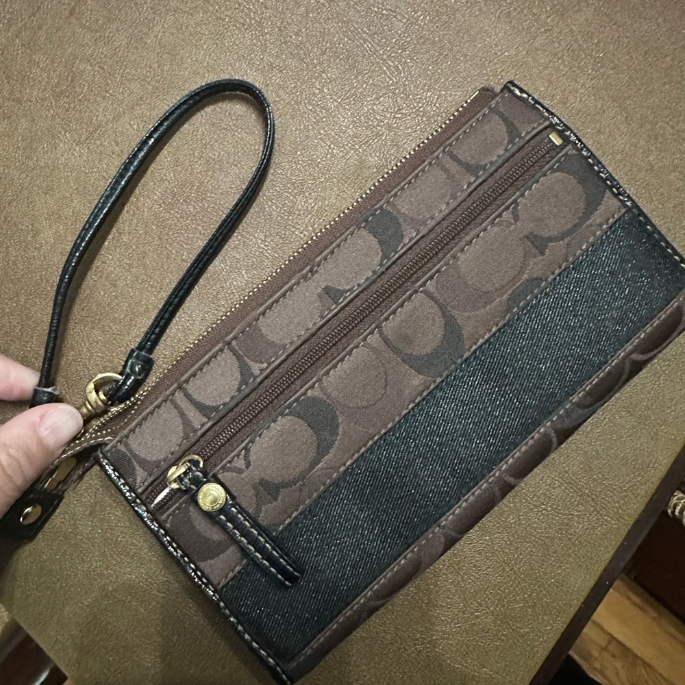 Coach Brown and Black Wristlet Wallet